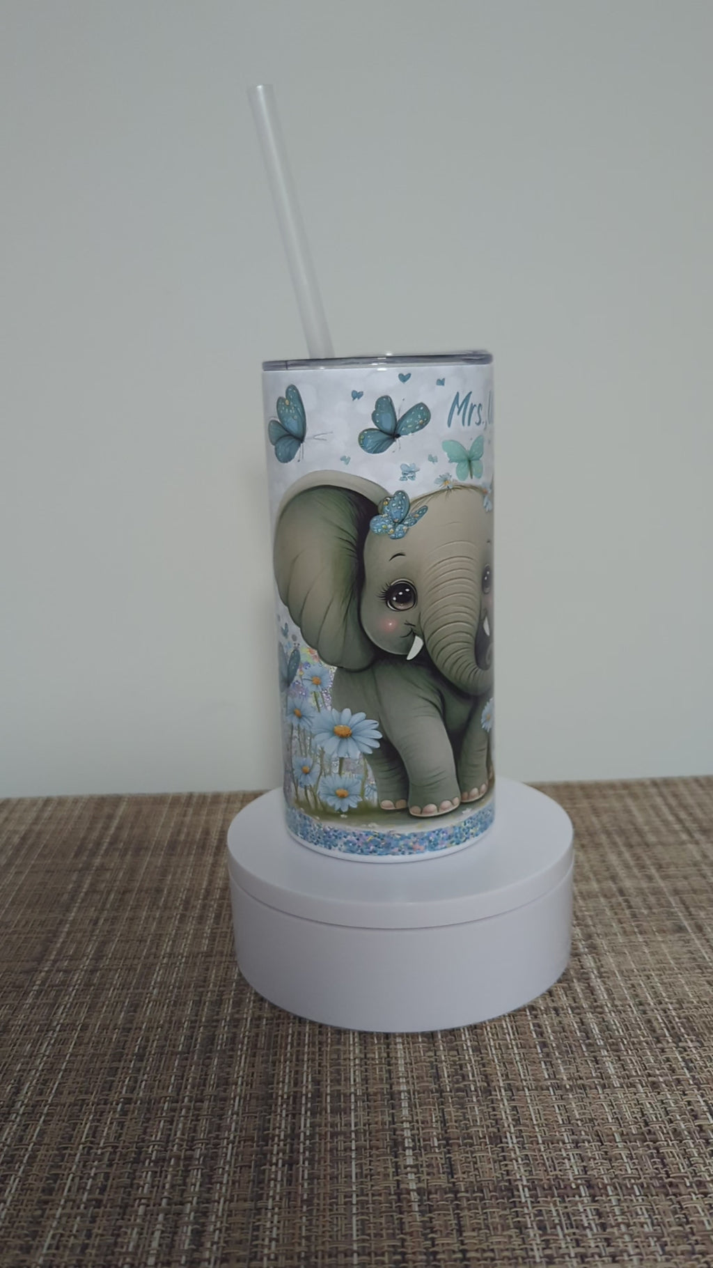 Kids Elephant Tumbler 15oz With Reusable Straw, Can Be Personalized