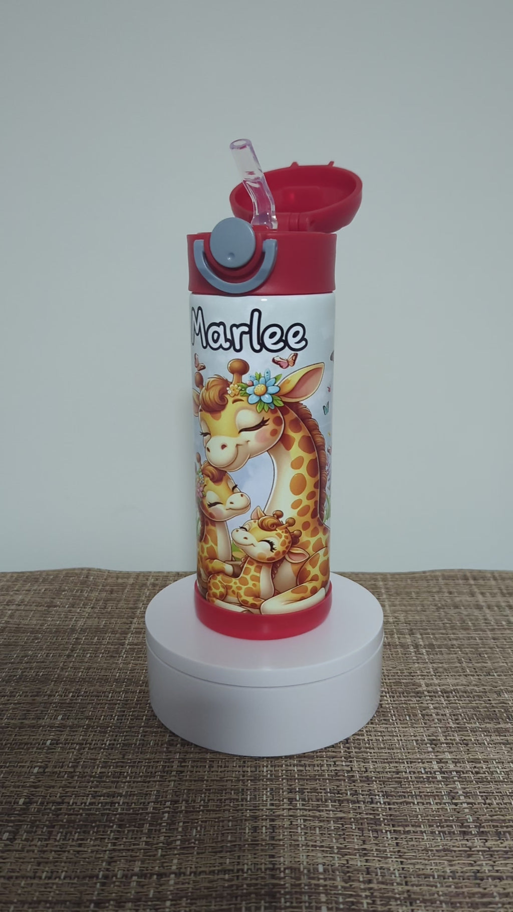 Cute Giraffe Water Bottle 12oz With Reusable Straw Can Be Personalized