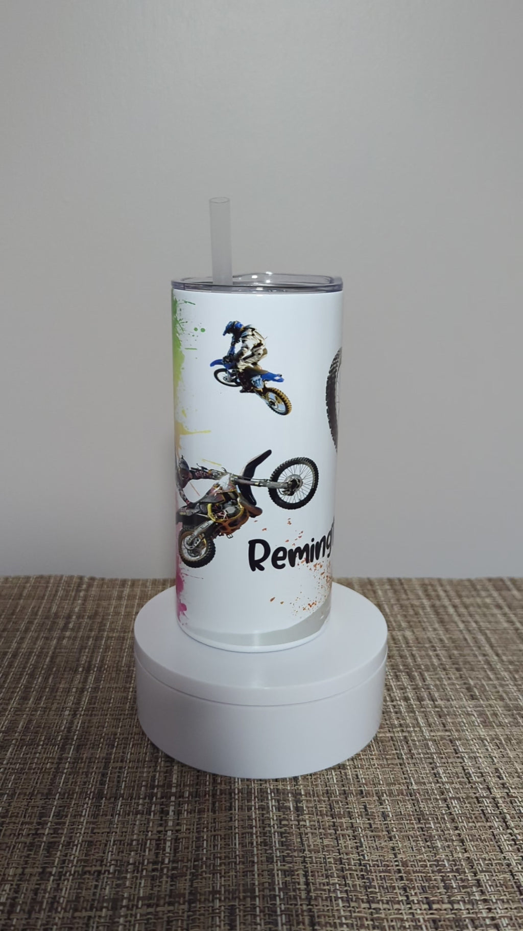 Kids Dirt Bike Tumbler 15oz With Reusable Straw, Can Be Personalized