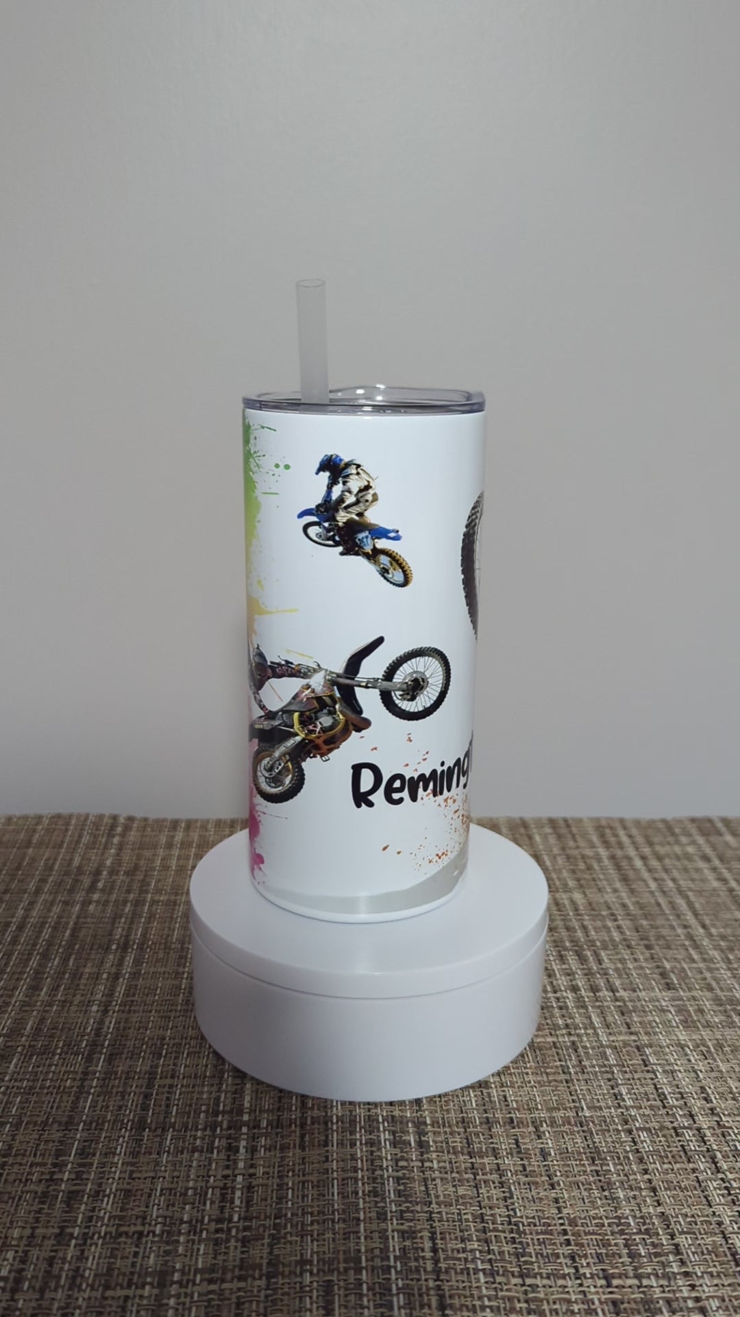 Kids Dirt Bike Tumbler 15oz With Reusable Straw, Can Be Personalized