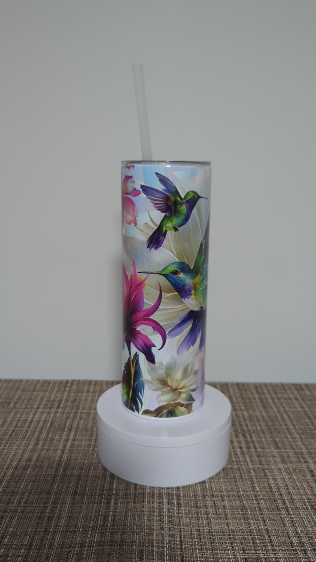 Floral Hummingbird Tumbler 20oz With Reusable Straw, Can Be Personalized