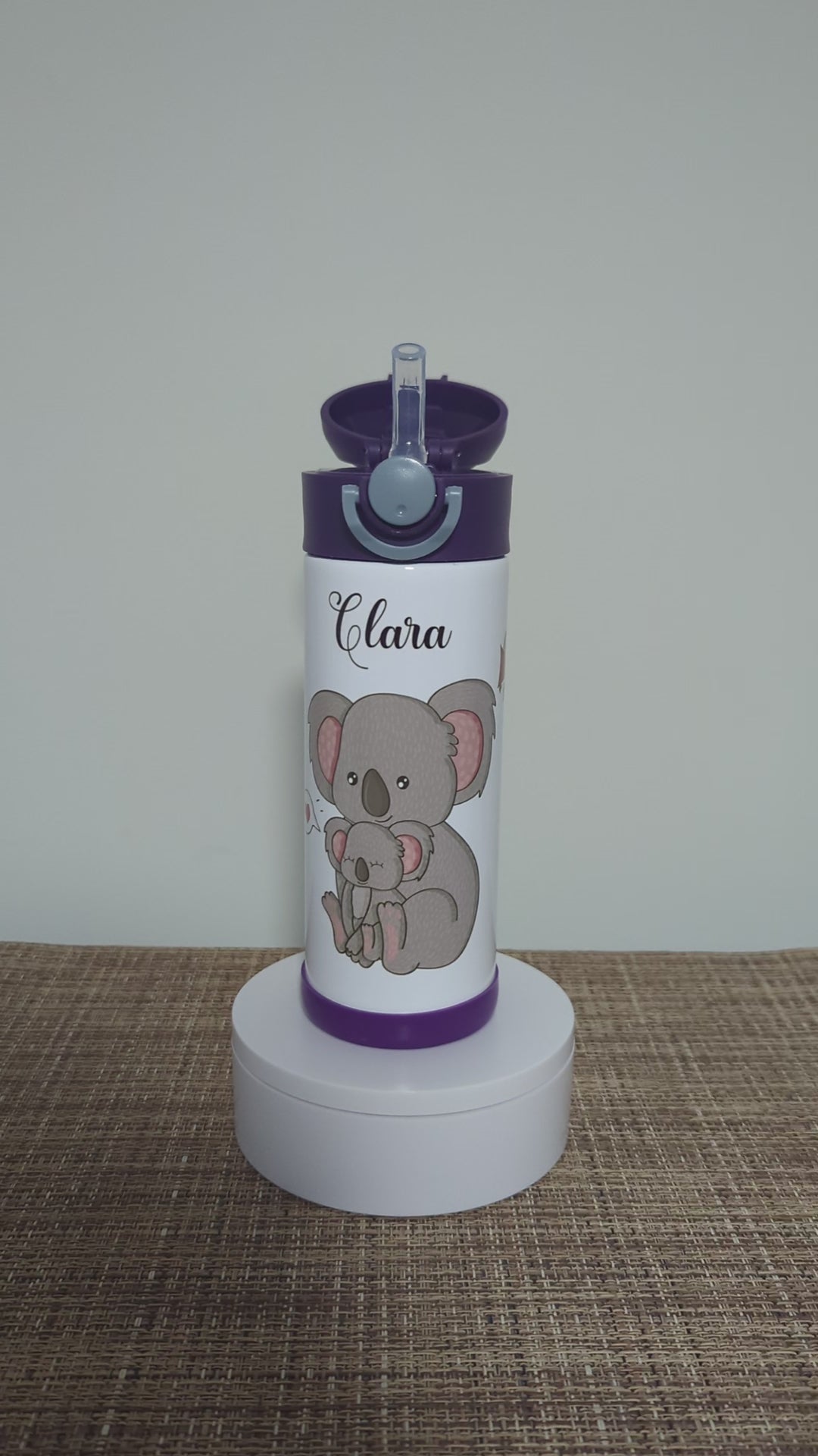 Cute Kids Koala Bear Water Bottle 12oz With Reusable Straw Can Be Personalized