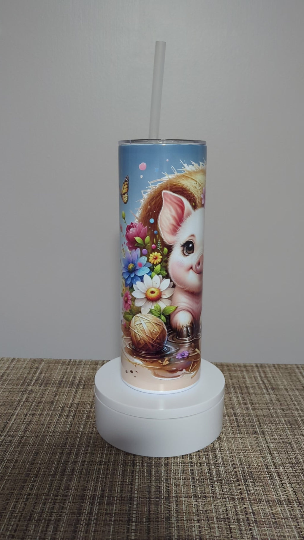 Floral Pig Tumbler 20oz With Reusable Straw, Can Be Personalized