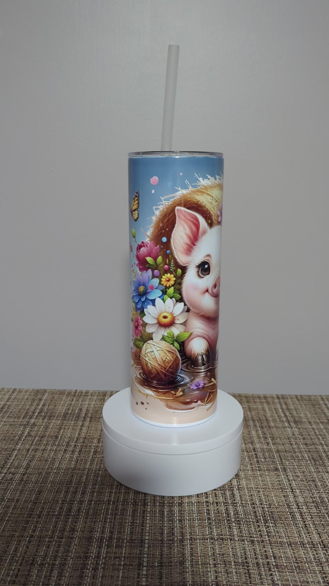 Floral Pig Tumbler 20oz With Reusable Straw, Can Be Personalized