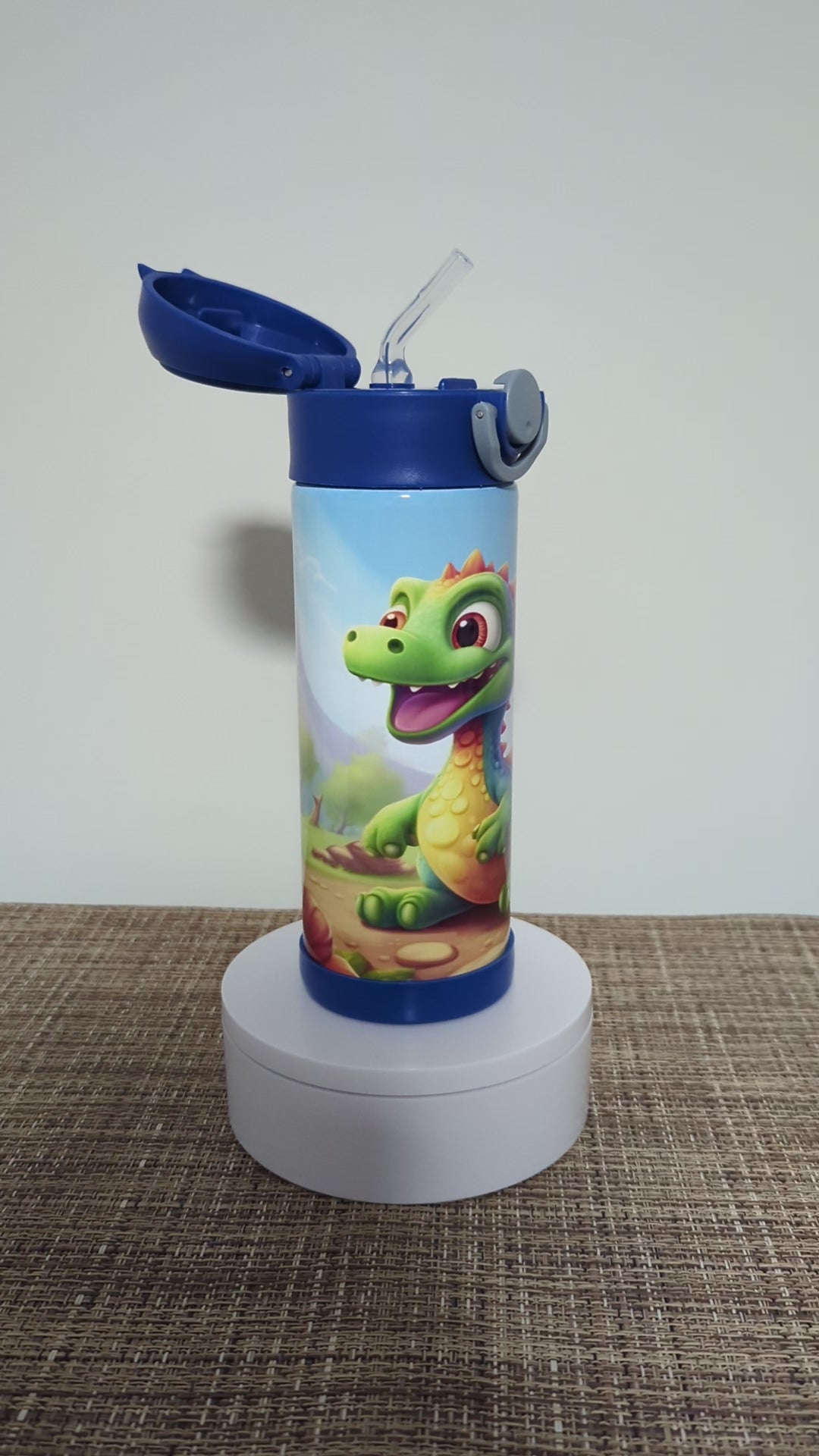 Adorable Kids Dinosaur Water Bottle 12oz With Reusable Straw Can Be Personalized
