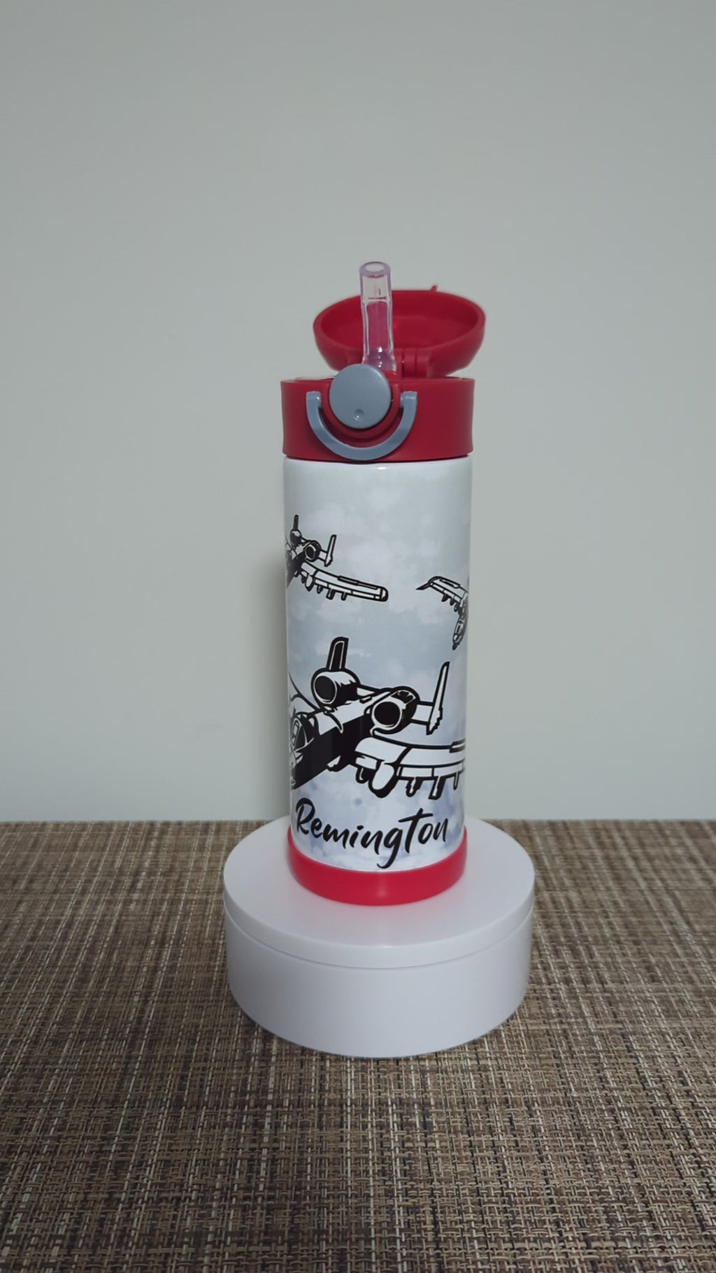 Kids A -10 Airplane Water Bottle 12oz With Reusable Straw Can Be Personalized