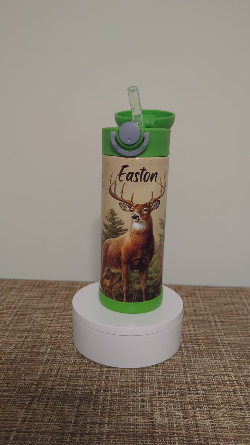 Kids Deer Water Bottle 12oz With Reusable Straw Can Be Personalized