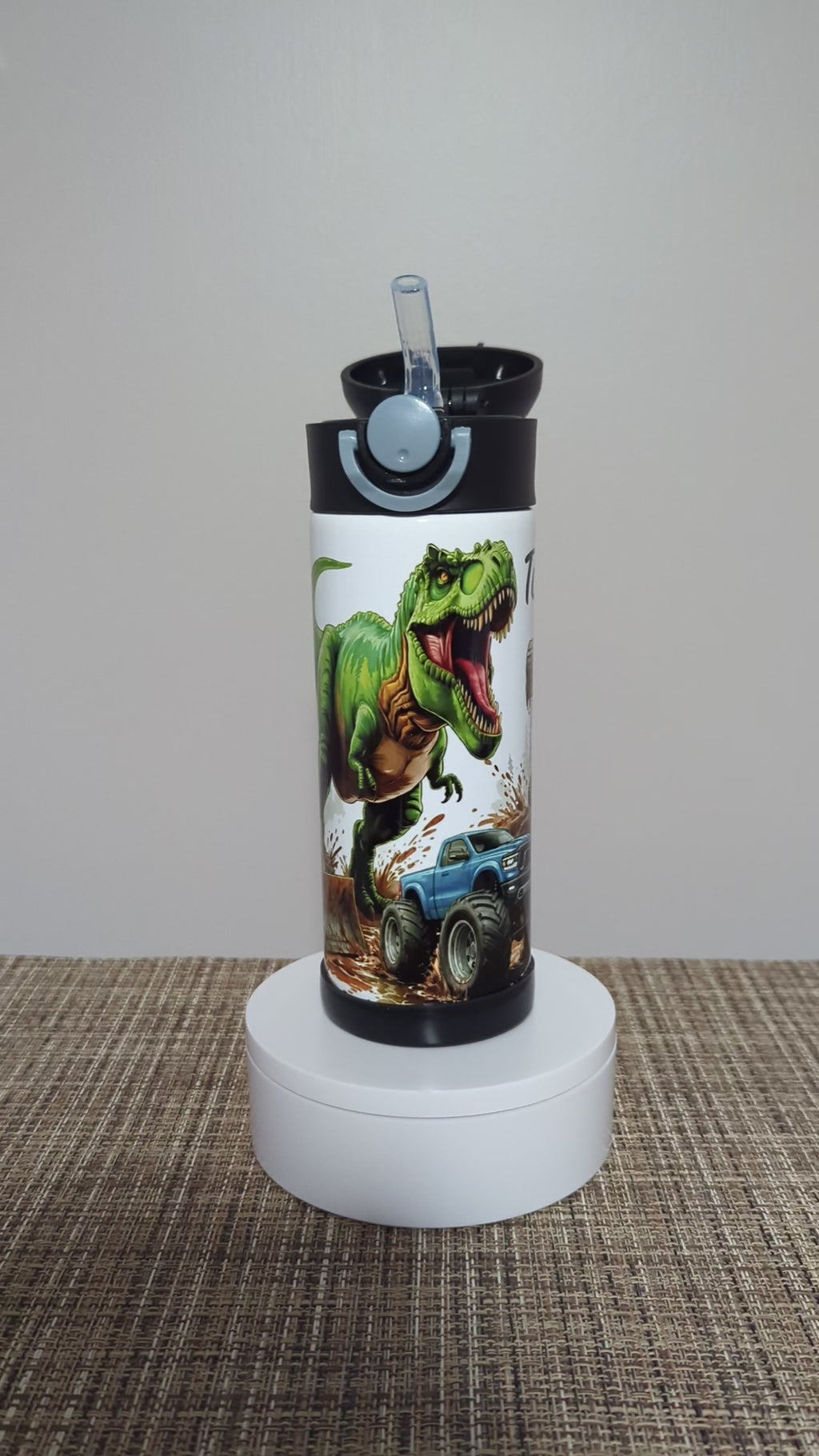 Kids Dinosaur Water Bottle 12oz With Reusable Straw Can Be Personalized