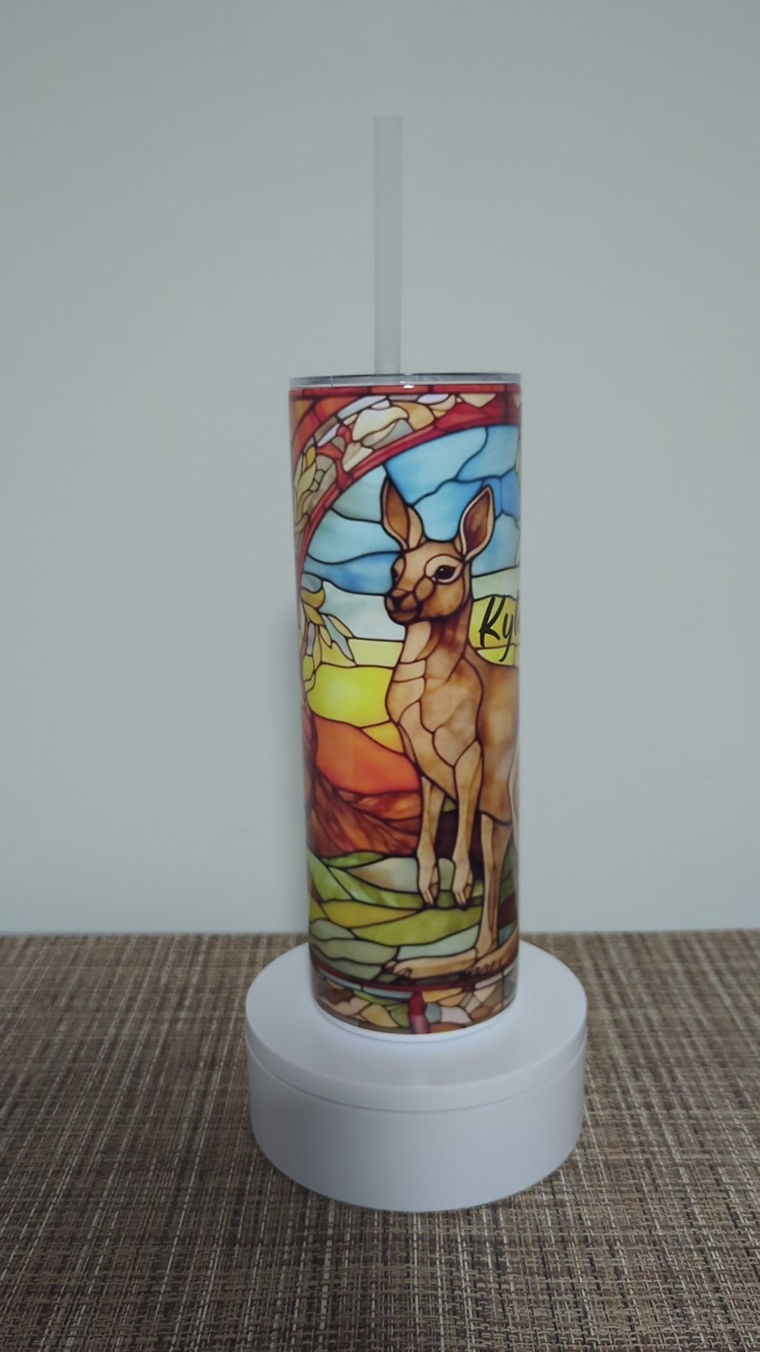 Kangaroo Tumbler with Stained Glass Design 20oz With Reusable Straw, Can Be Personalized