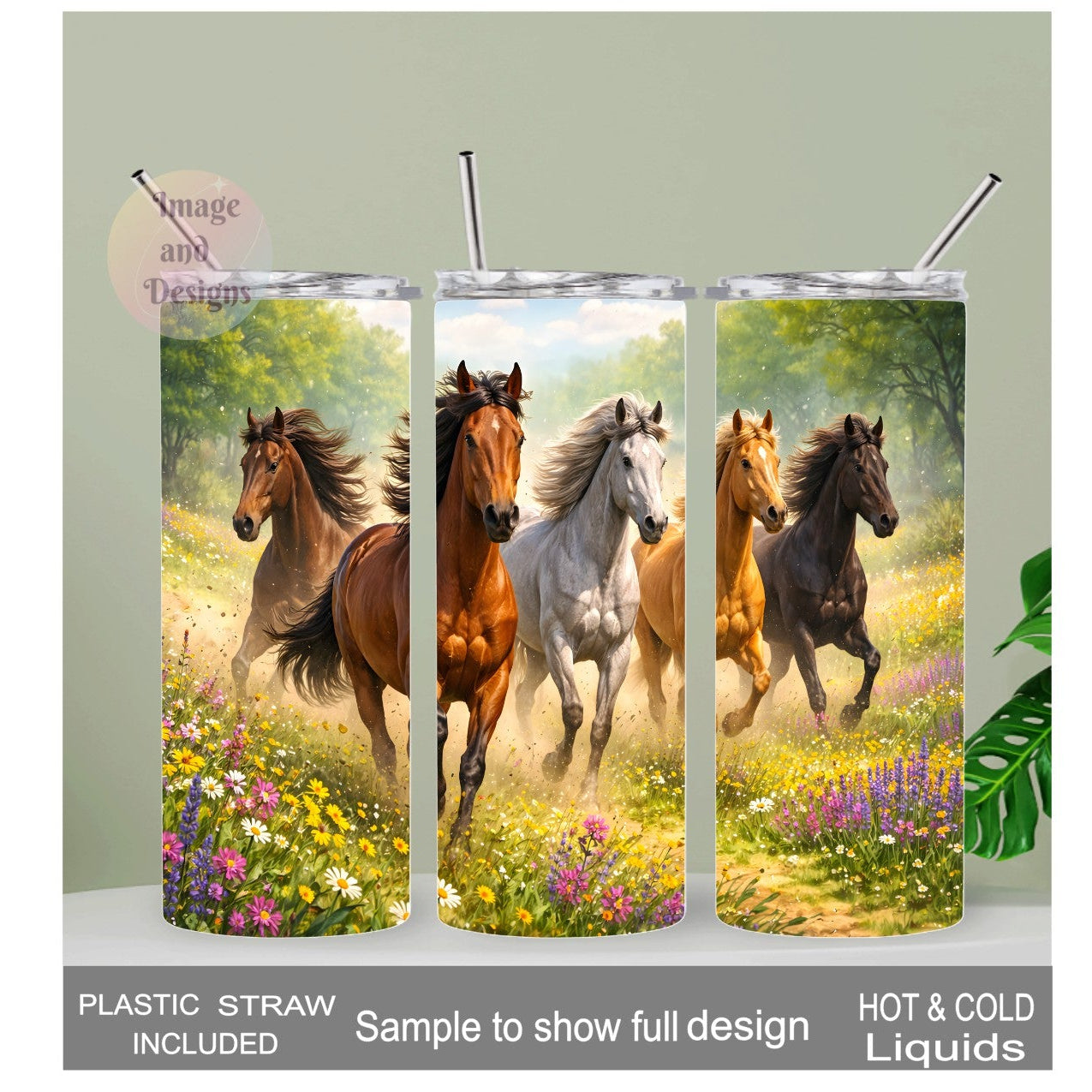 Wild Horses Tumbler 20oz With Reusable Straw, Can Be Personalized
