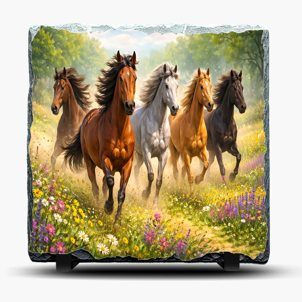 Wild Horses Slate Picture with Display Legs